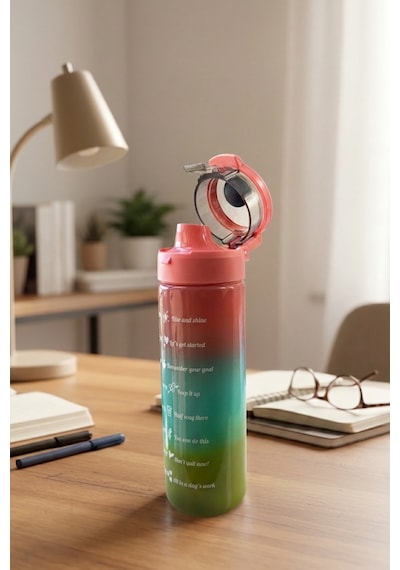 Renkli Cam Motivasyon Matarası 550 Ml Pembe