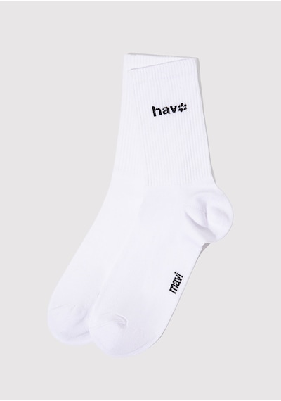 Mavi - Hav Baskılı Beyaz Soket Çorap 0912075-620 Beyaz