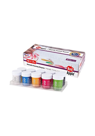 Metalik Kumaş Boyası 10 Renk X 25 Ml. Set Karışık, Çok Renkli