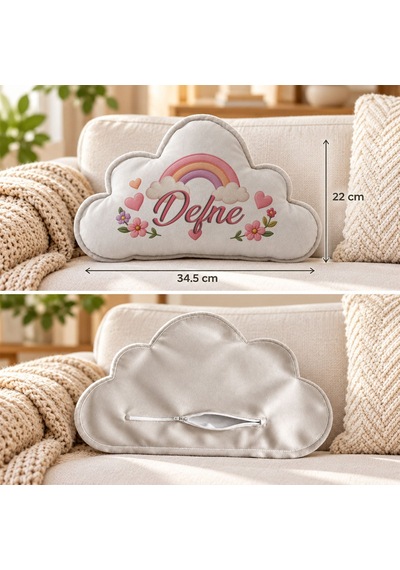 Bk Gift Kişiye Özel İsimli Gri Bulut Yastık-2 - Bebek Ve Çocuk Odası Dekoratif Yastık 34,5x22 Cm
