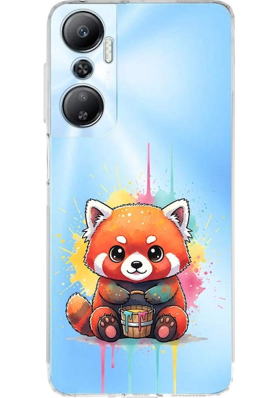 Infinix Hot 20 İle Uyumlu Splash Tilki Tasarımlı Şeffaf Silikon Kılıf Şeffaf