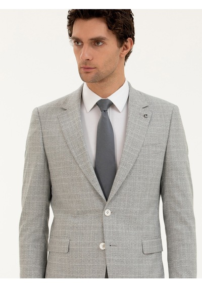 Cacharel Açık Gri Slim Fit Kareli Takım Elbise