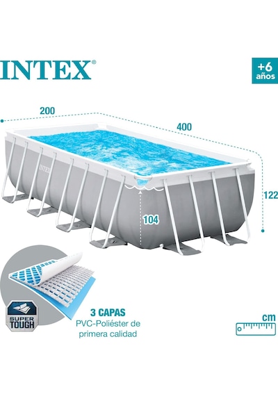 İntex 26790 Dikdörtgen Prefabrik Aile Havuzu 400x200x122cm Merdiven Ve 220v Filitreli Set