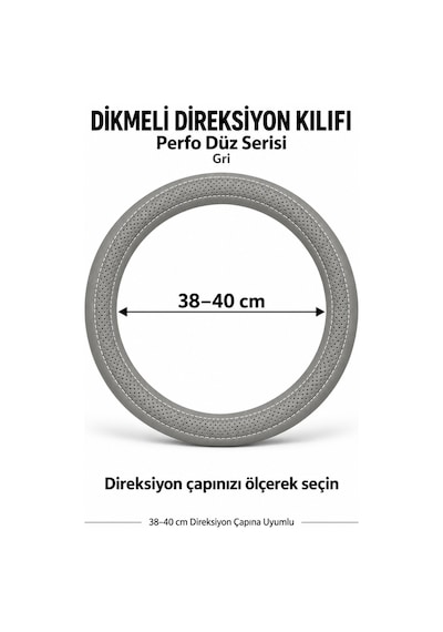 Trobus Volkswagen Touareg 2011-2018 Uyumlu Dikmeli Direksiyon Kılıfı Perfo Düz Delikli Deri Gri