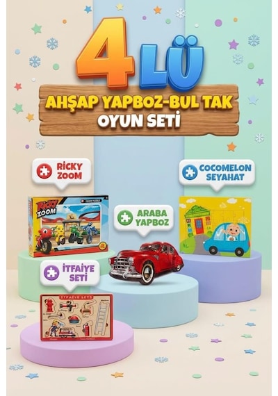 Eğitici Öğterici Ve Eğlenceli 4'lü Frame Yapboz Hikayeli Ve Bul-tak Takımı Renkli 4lü Oyun Seti