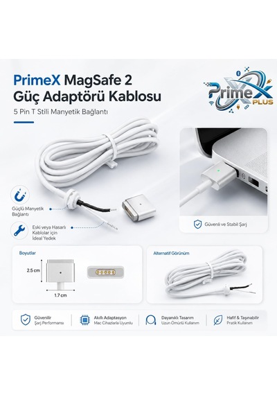 Primex Px-mac2 Magsafe 2 Güç Adaptörü Kablosu, Apple Macbook A1425 A1435 A1465 A1502 Uyumlu, 5