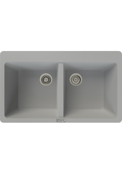Polex Cristalüx Granit Evye P-N9 Gri 2 Hazneli Tezgah Altı Ve Tezgah Üstü Mutfak Evyesi 86x50.5 CM
