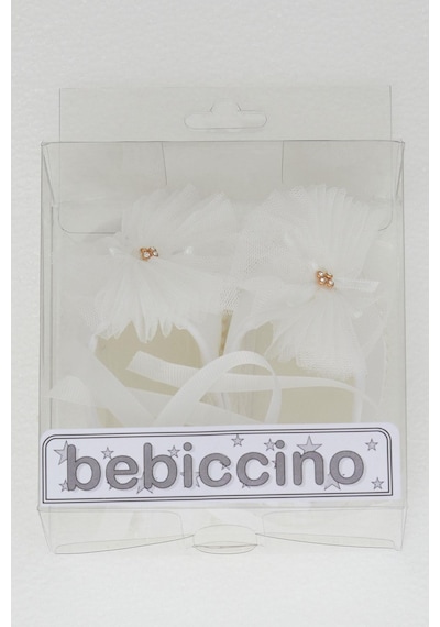 Bebiccino Kız Bebek Bilekten Bağlamalı İncili Patik Tüllü 0-6 Ay, Beyaz