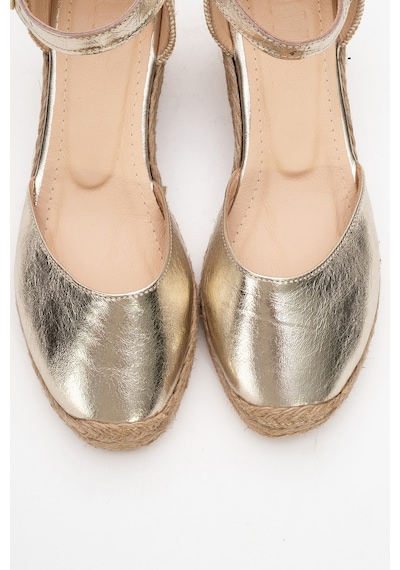 Luvishoes Luvi Shoes Aldea Altın Hakiki Deri Kadın Dolgu Topuk Sandalet Altın