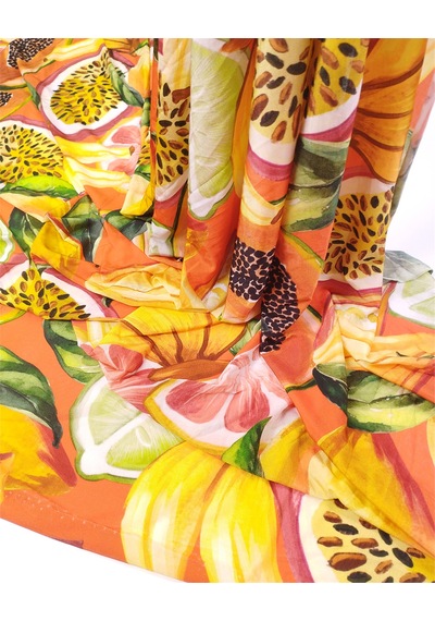 %85 Rayon %15 Elastan İnce Esnek Sandy Benzeri Jarse Turuncu Üzeri Meyve Desenli Kumaş Elbiselik & Bluzluk 130x240cm-12573 %85 Rayon %15 Elastan İnce Esnek Sandy Benzeri Jarse Turuncu Üzeri Meyve Desenli Kumaş Elbiselik & Bluzluk 130x240cm-12573