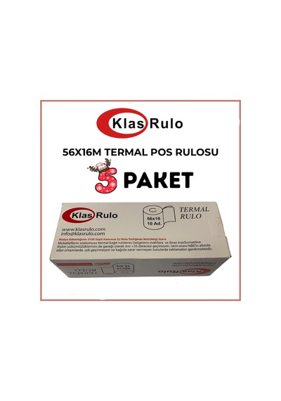 Klas Rulo Yazar Kasa Pos Rulosu 56mmx16metre 5 Paket 50 Adet