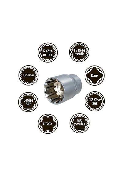 6180 1/2" Spline 12 Köşe Lokma Anahtar Takımı 19 Parça