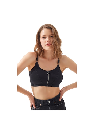 Cottonhill Siyah Pamuklu Ayarlanabilir Askılı Fermuarlı Bralet Büstiyer Siyah