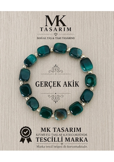 Mk Tasarım Gerçek Akik Taşı Bileklik Mk.7000.820- Rahatlık-dinginlik-enerji- Stres Bilekliği Çok Renkli