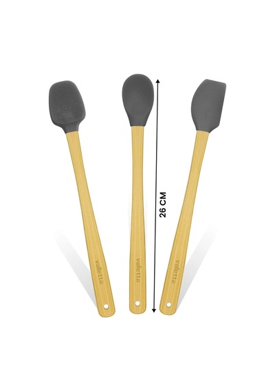 Valletta Indigo 3'lü Gri Bambu Silikon Spatula Seti Uzun 26 Cm