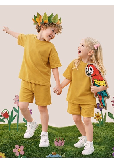 Mshb&g Hardal Oversize T-shirt Şort Takım Çocuk Unisex %100 Pamuk Çok Renkli