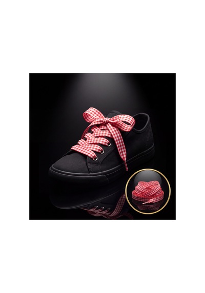Last İcon Kırmızı Beyaz Ekose Desenli Yassı Ayakkabı Bağcığı Spor Sneaker Uyumlu Kırmızı & Beyaz
