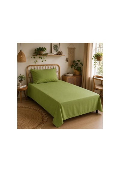 Tek Kişilik Lastiksiz Çarşaf Seti %100 Pamuk 160x240 Cm Yastık Kılıfı Dahil Mor Fıstık Yeşili