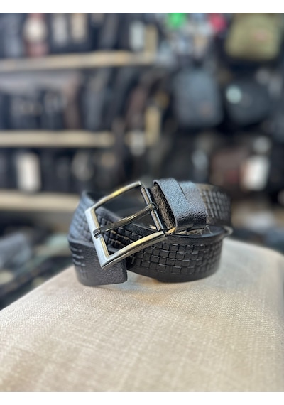 Trg Polo 4 Cm Hakiki Deri Siyah Desenli Erkek Kemeri-130 Cm