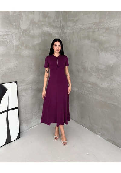 Kadın Fermuar Detaylı Maxi Uzun Modal Elbise Bordo