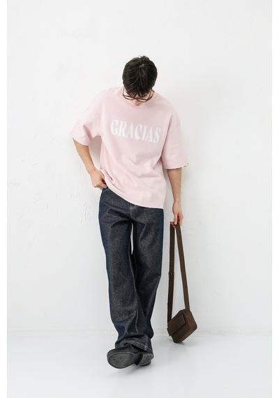 Vamos Oversize Baskılı Tişört V70-143 Pembe