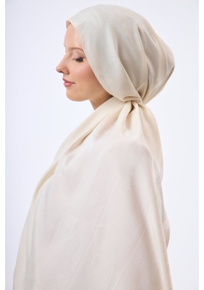 Mirsoy Scarf Zerafet Desen Şal Kırık Beyaz