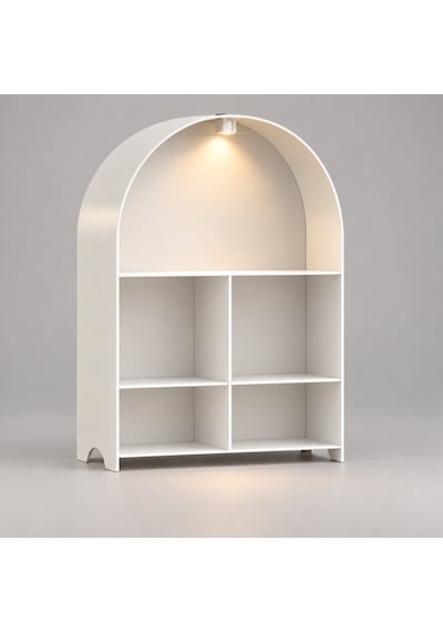 Led Işıklı Modern Metal Kitaplık Çok Amaçlı Dekoratif Raf Ev Düzenleyici Beyaz