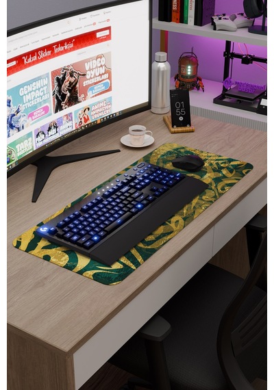 Kaligrafi Kaymaz Dikişli Kauçuk Oyuncu Mousepad V3 - 70x30 Xl Gaming Mouse Pad Fare Altlığı