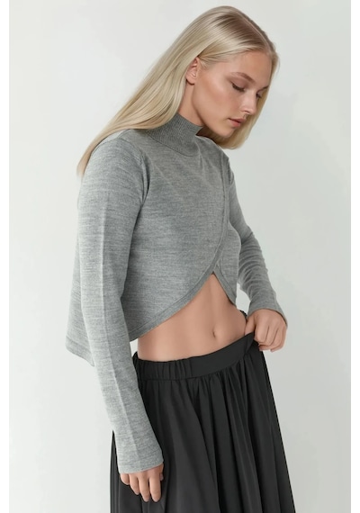 Hiccup Asimetrik Turtleneck Triko Kazak Gri