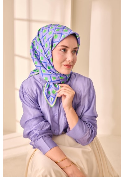Silk Home Twill İpek Eşarp 11474 - 90 X 90 / Lila,yeşil,saks,beyaz-53 Lila,yeşil,saks,beyaz-53