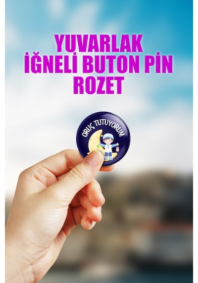 Oruç Tutuyorum - Erkek Çanta Süsü Rozet İğneli Buton Rozet Seti 1 Adet Tekli