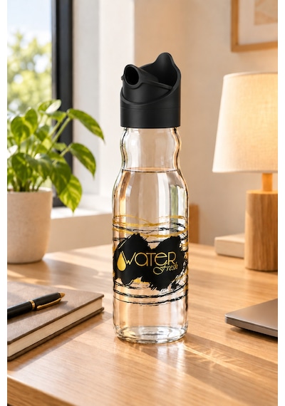 Water Fresh 700 Ml Çevrilebilir Kapaklı Cam Sürahi Başucu Ve Çalışma Masası Sürahisi Siyah - 927537818