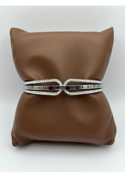 Arnes Jewelry Çelik Silver Roma Rakamlı Kelepçe Bileklik