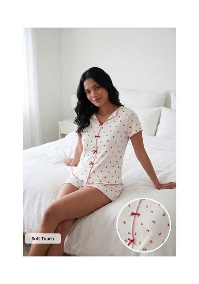 Lela Bayan Pijama Takımı 65770837 Beyaz-kırmızı