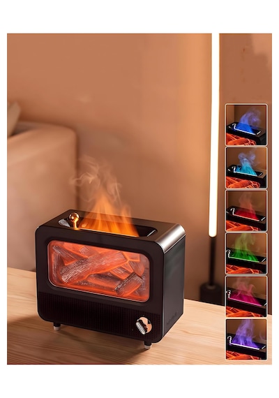Alev Efektli Retro Hava Nemlendirici Odun Çıtırtı Sesli Aroma Difüzörü Ultrasonik Buhar Makinesi