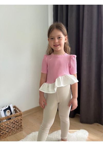 My Kids Wear Fırfır Detaylı Kız Çocuk Takım Pembe