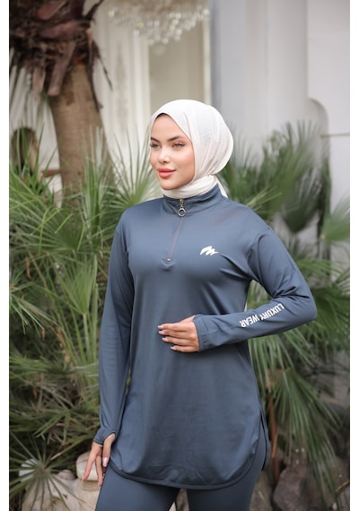 Mimi Luxury Wear Gri Kadın Fermuarlı Dalgıç Kumaş Standart Kalıp Jogger Eşofman Takımı 358