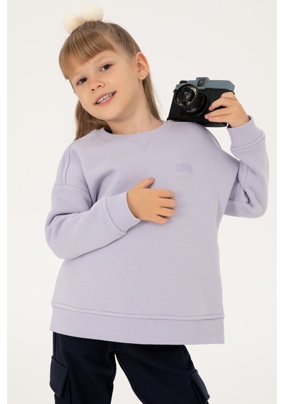 U.S. Polo Assn. Kız Çocuk Lila Şardonlu Bisiklet Yaka Basic Sweatshirt 50297451-VR034