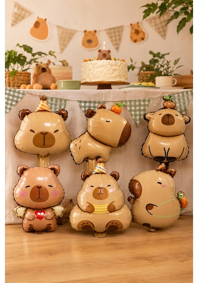 Capybara Folyo Balon Seti 6 Parça 14 İnç Capybara Temalı Doğum Günü Parti Dekorasyonu Çok Renkli