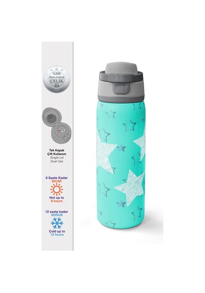 Coral High Turkuaz Yıldız Desenli Pipetli Ve Direkt İçim Çelik Termos 800 Ml 38593 Turkuaz