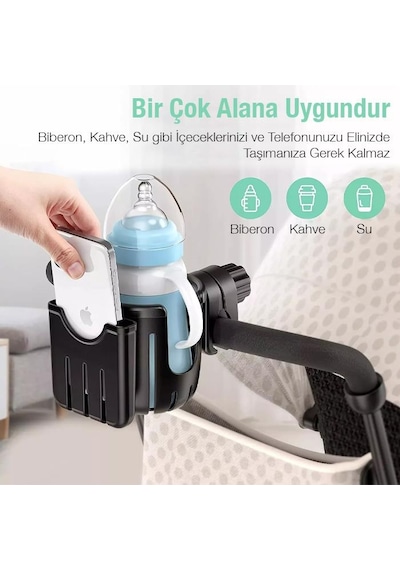 Polham Bebek Arabası için Telefon ve Bardak, Biberon Tutucu, Gidon Uyumlu Telefon ve Bardak Tutucu