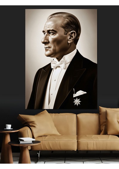 Atatürk Smokinli Profil Portresi Dekoratif Kanvas - Mdf Ahşap Tablo