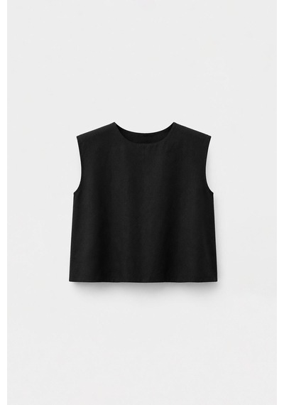 Suud Collection Siyah Lavin Sıfır Kol Keten Bluz