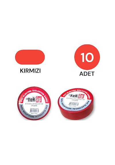 Tek-iş Izole Bant Elektrik Bandı Kırmızı 10 Adet