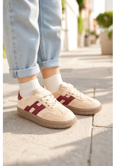 Unisex Çoçuk Süet Günlük Kullanım Cırtlı Sneakers Bej