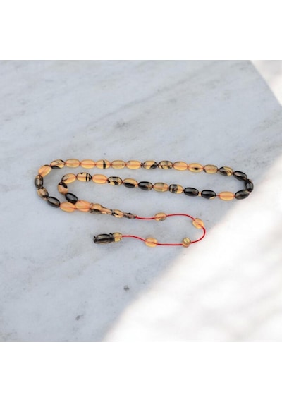 Özel Seri İmzalı Sistem Püsküllü 11x7 Mm Kapsül Kesim Ateş Kehribar Tesbih