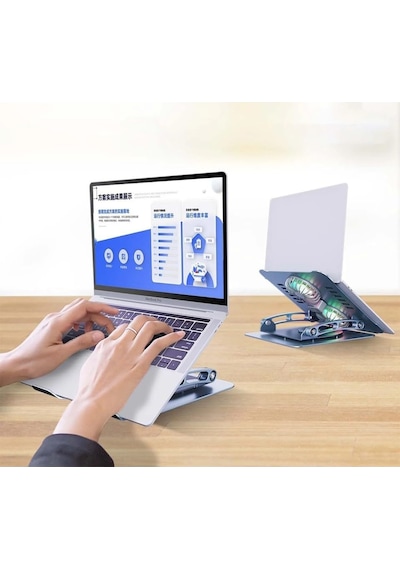 St-801d Çift Fanlı Alüminyum Katlanabilir 360 Derece Dönebilir Laptop Dizüstü Apple Uyumlu MacBook Standı S