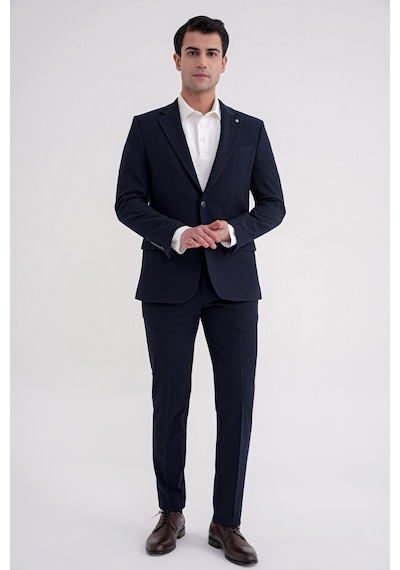 Efor Slim Fit Çift Yırtmaç Gofre Kumaş Esnek Lacivert Spor Takım Elbise Tk 940 Lacivert