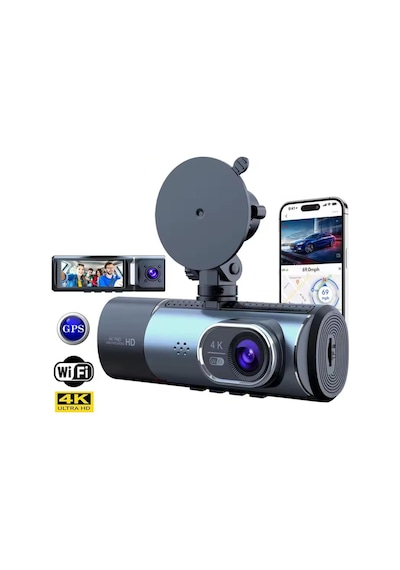 Ayt Powermaster Pm-27086 3.16 İnç Tfr Ekran Gps'li 3 Kameralı 4k Görüntülü Oto Araç Kamerası Yol Kayıt Kamerası