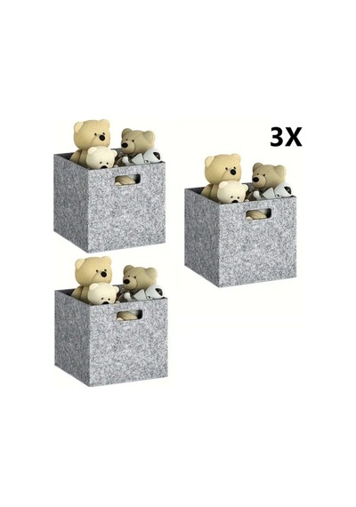 Dolap İçi Düzenleyici 3 Adet Organizer 3mm Keçe 32x32x32 Cm Çok Amaçlı Gri Keçe Kutu Gri